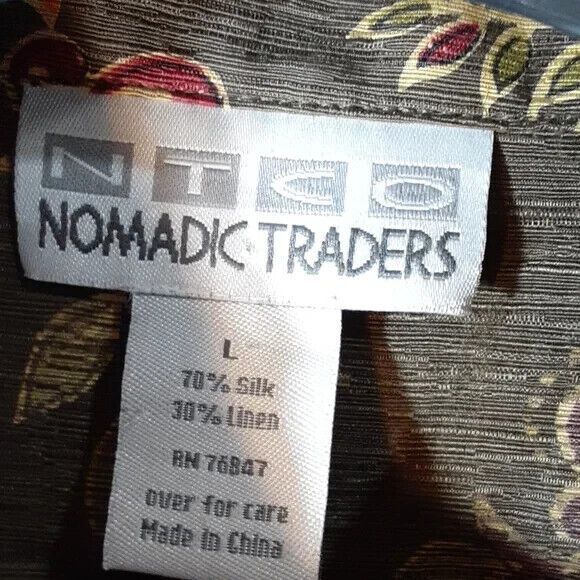Nomadic Traders size large silk linen floral boxy 3/4 sleeve button front - Picture 5 of 11